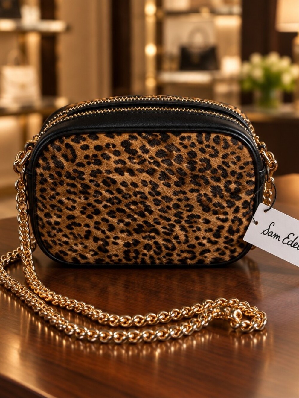 Sam Edelman 100% Calf Hair Crossbody with Gold Chain Strap